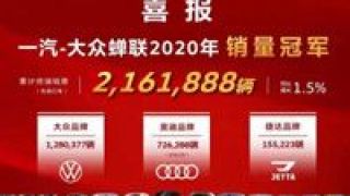 2020,蟬聯,用車,一汽,冠軍,大眾 一汽-大眾蟬聯2020年度乘用車銷量榜冠軍